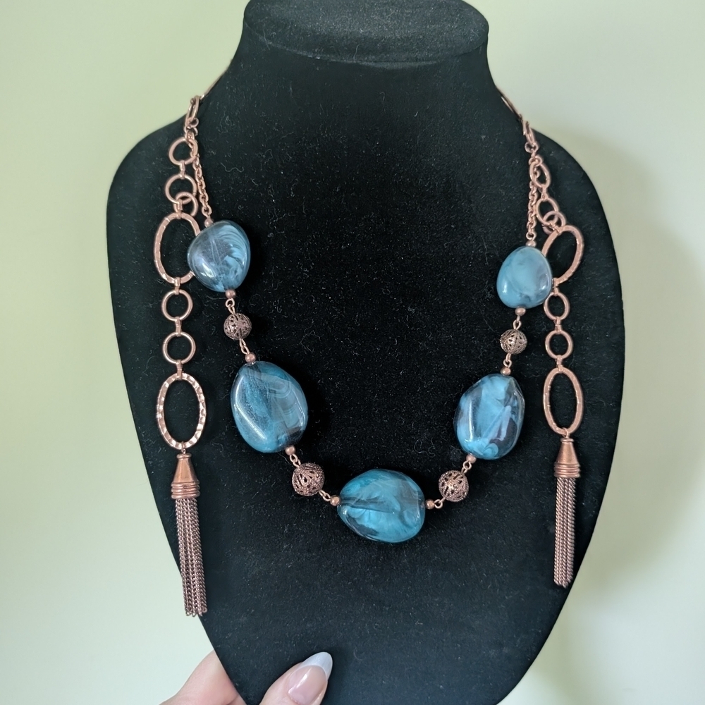 Elegant Blue and Copper Statement Necklace